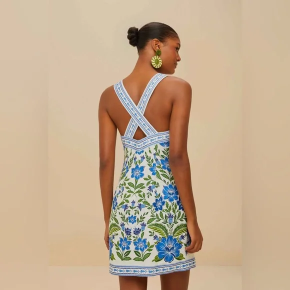 Farm Rio: Off-White Tropicance Porcelain Garden Premium Linen Mini Dress -  threedaughtersproperties.com